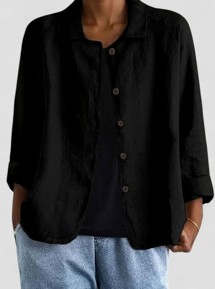 Women's Loose-Fit Button-Front Layering Top Collared Cardigan - Black