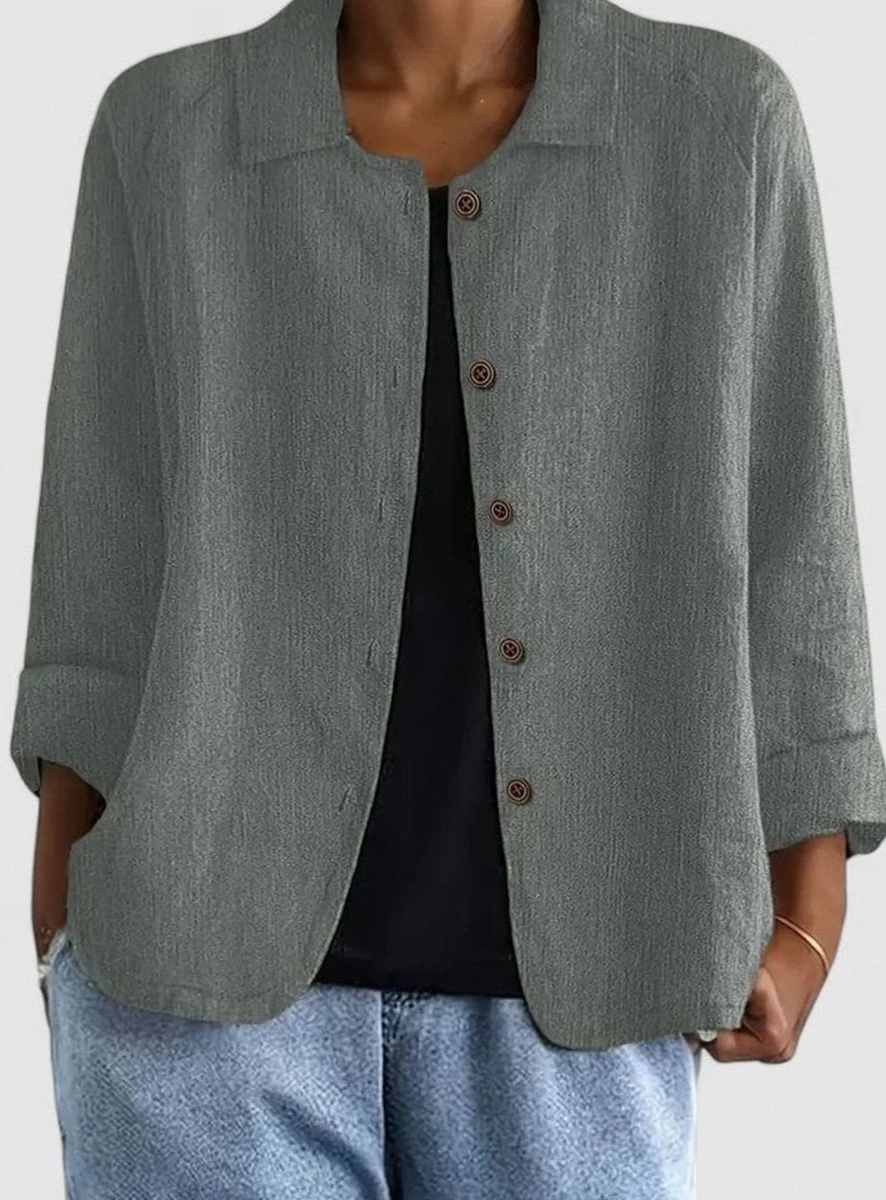 Women's Loose-Fit Button-Front Layering Top Collared Cardigan - Gray