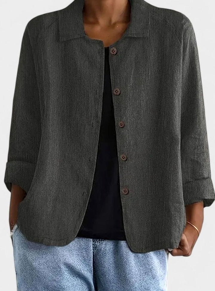 Women's Loose-Fit Button-Front Layering Top Collared Cardigan - Dark Gray