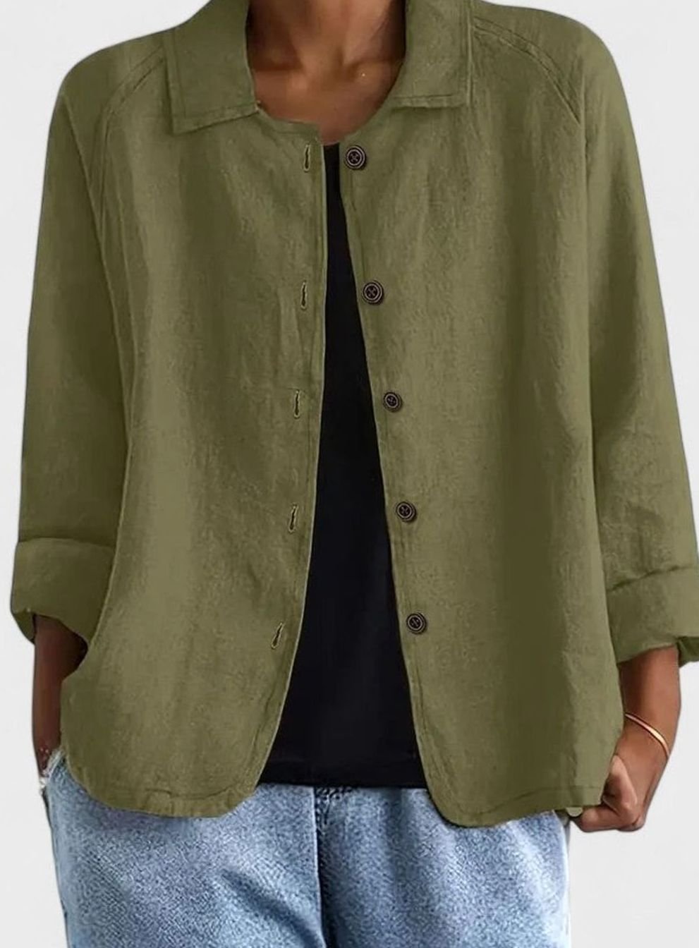 Women's Loose-Fit Button-Front Layering Top Collared Cardigan - Olive