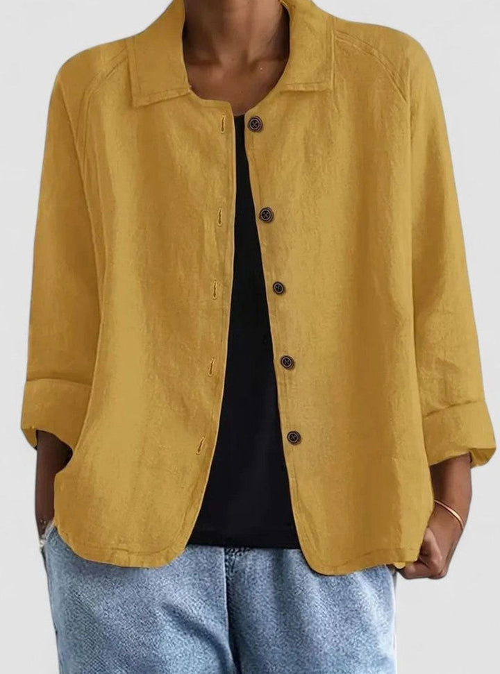 Women's Loose-Fit Button-Front Layering Top Collared Cardigan - Yellow