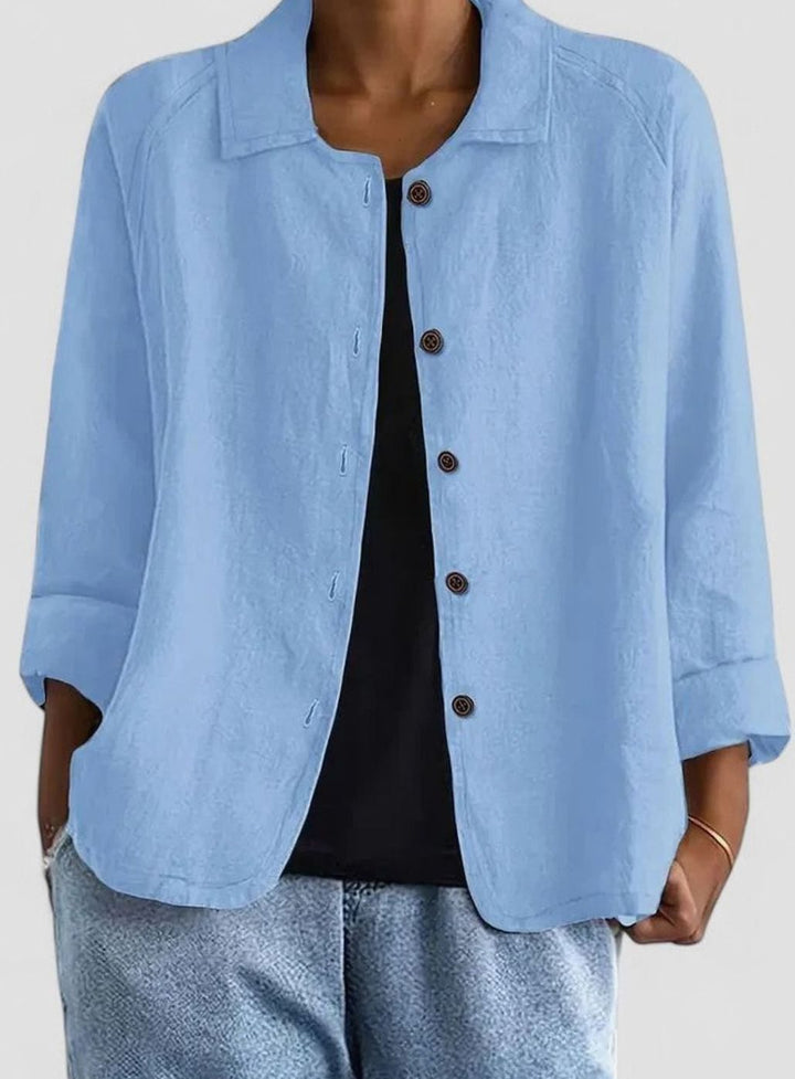 Women's Loose-Fit Button-Front Layering Top Collared Cardigan - Light Blue