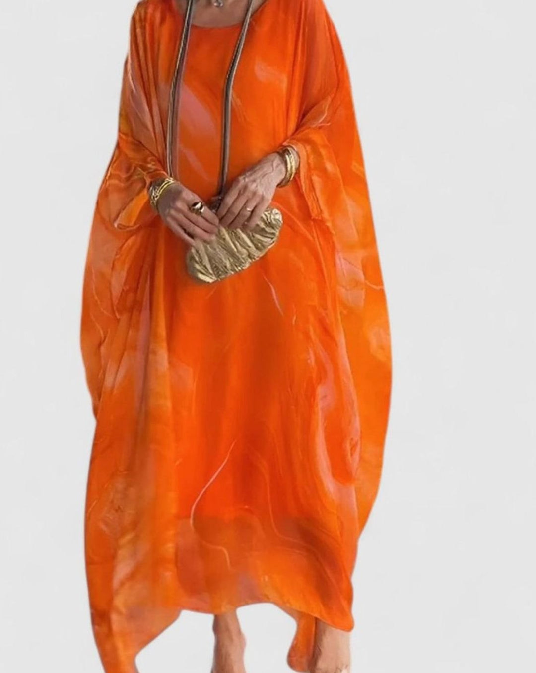 Women's Marble-Print Batwing-Sleeve Elegant Dress Maxi Kaftan