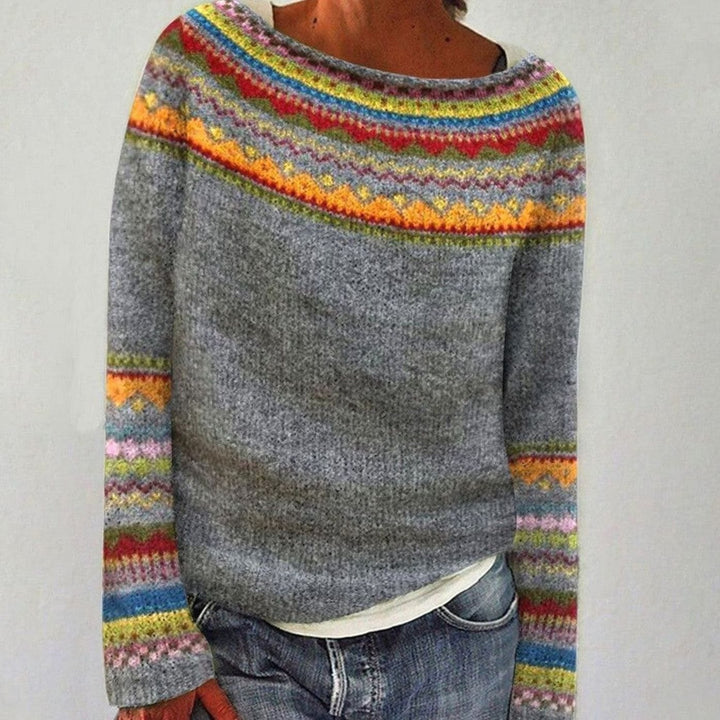 Women's Merino Wool Fair Isle Striped Knit Pullover Sweater