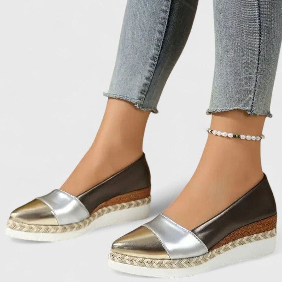 Women's Metallic Slip-On Espadrille Wedge Loafers Cushioned Insole