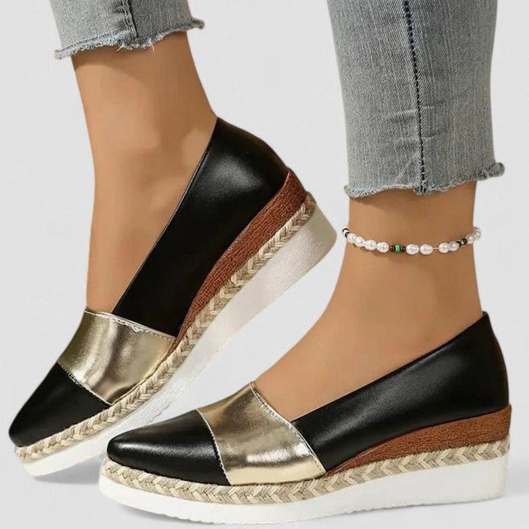 Women's Metallic Slip-On Espadrille Wedge Loafers Cushioned Insole