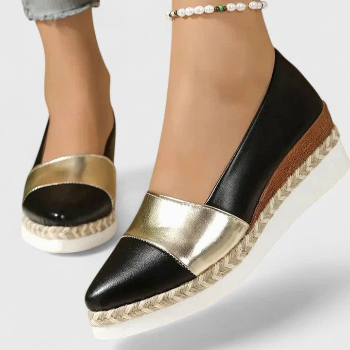 Women's Metallic Slip-On Espadrille Wedge Loafers Cushioned Insole - Black