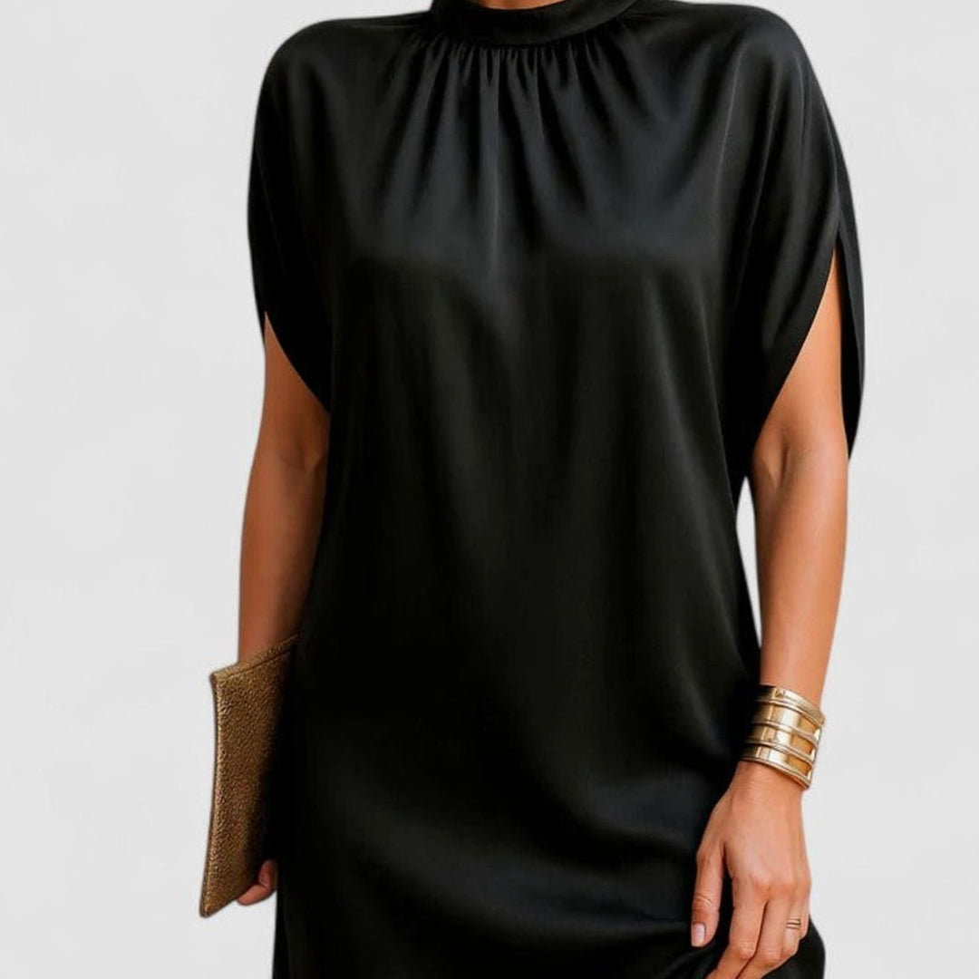 Women's Mock-Neck Split-Sleeve Flattering Dress