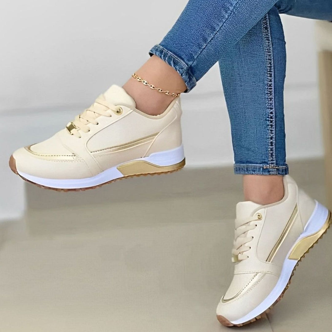 Women's Non-Slip Lace-Up Casual Walking Shoes - Beige