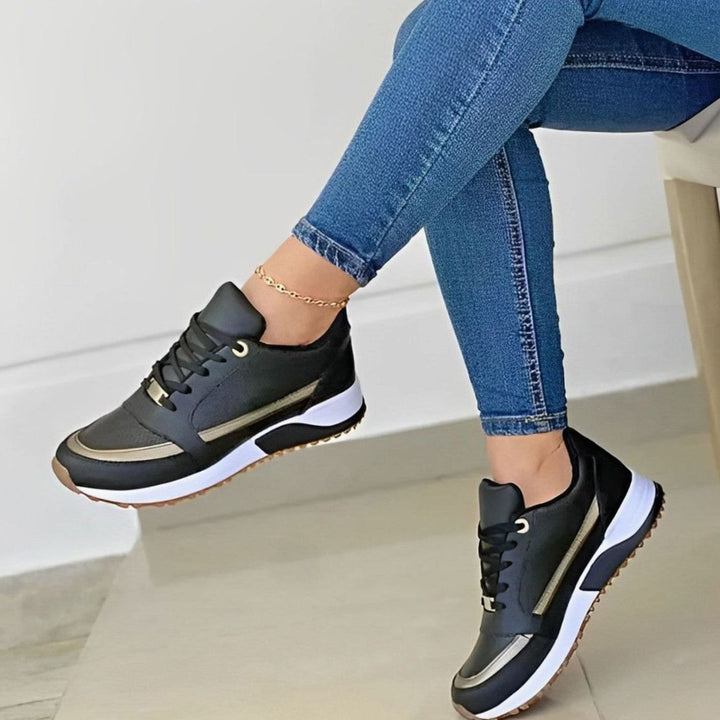 Women's Non-Slip Lace-Up Casual Walking Shoes - Black