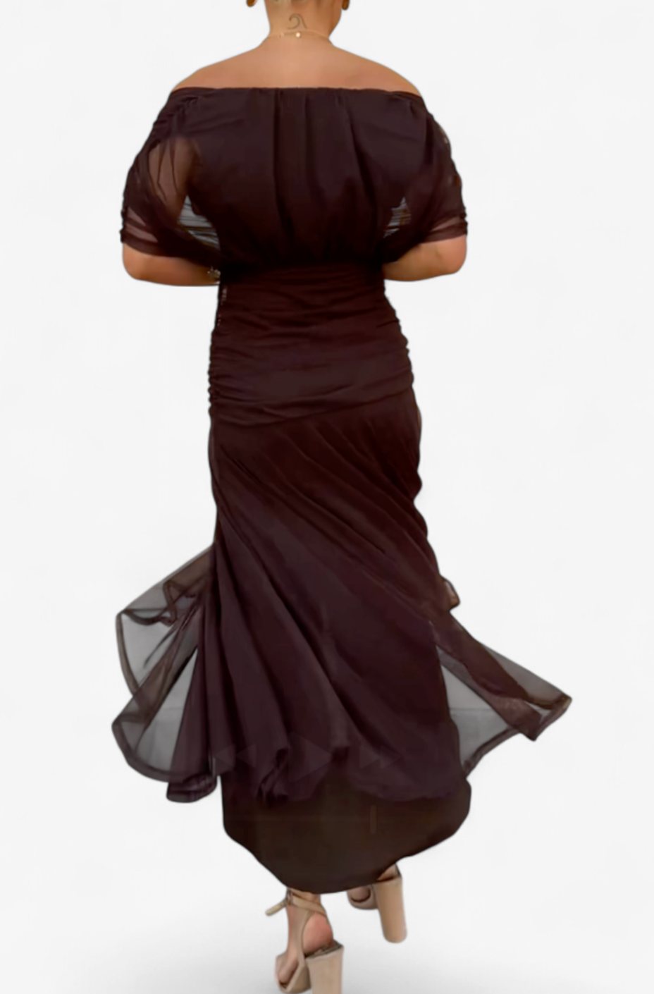 Women's Off-Shoulder Ruched Floral Midi Elegant Dress