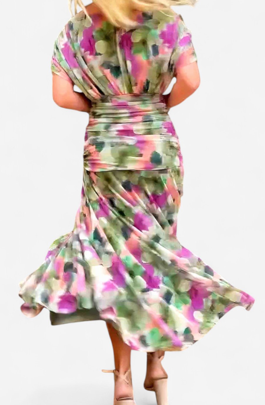 Women's Off-Shoulder Ruched V-Neck Elegant Maxi Dress