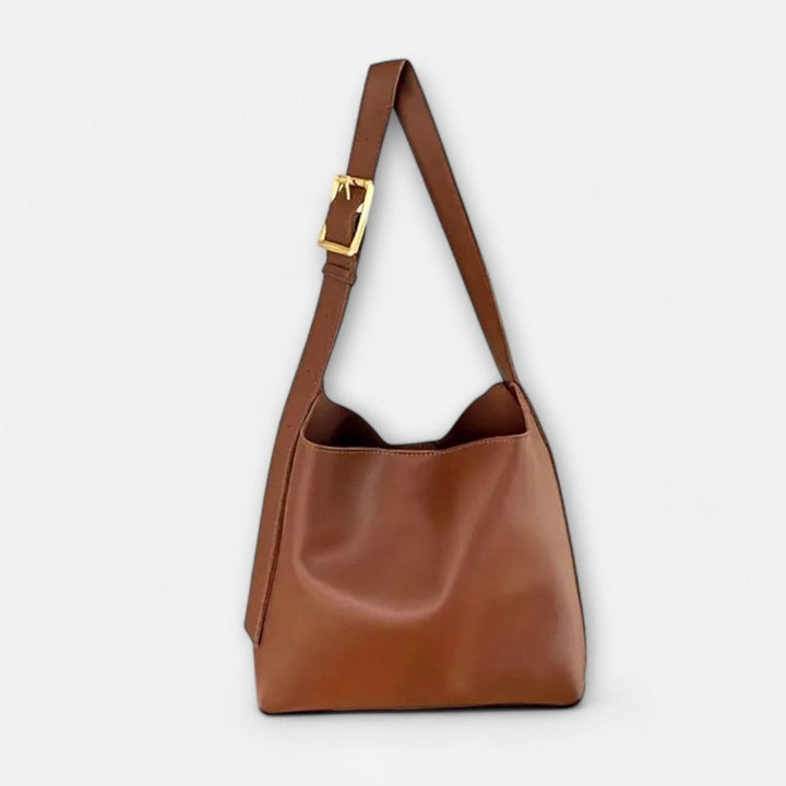 Women's Olivia Elegant Buckle-Strap Leather Shoulder Bag - Brown