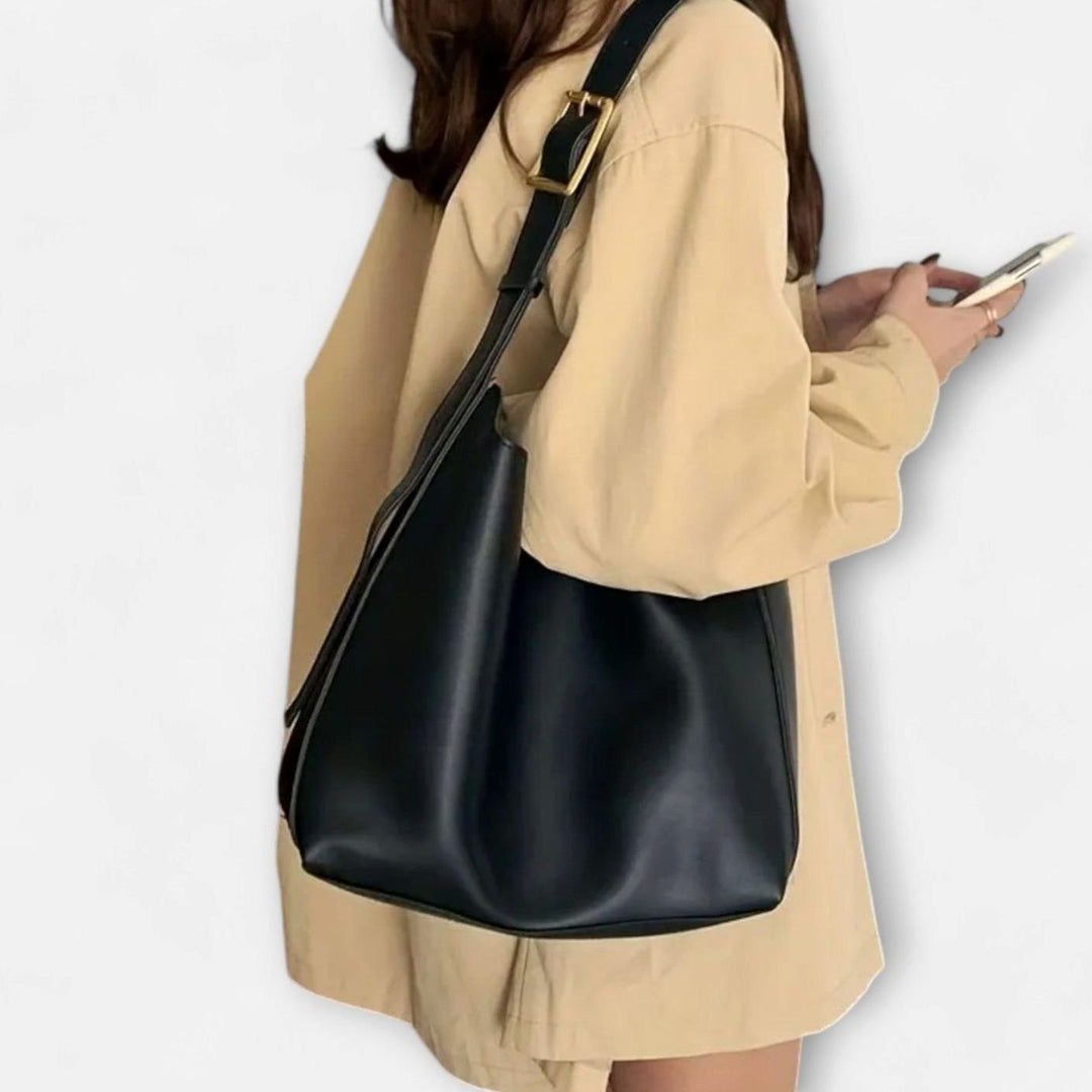 Women's Olivia Elegant Buckle-Strap Leather Shoulder Bag - Black