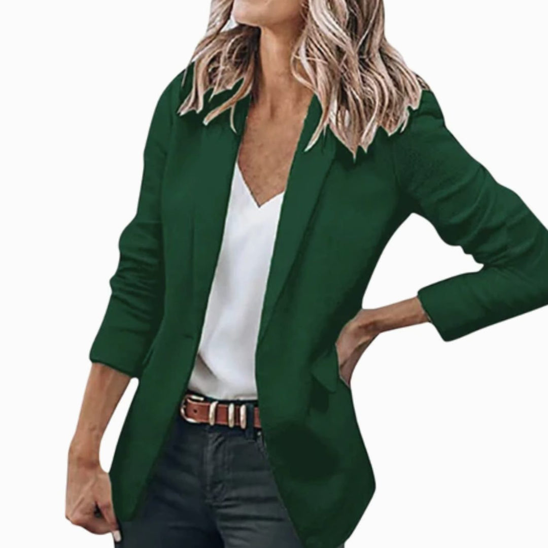 Women's Open Front Long-Sleeve Tailored Work Blazer - Green