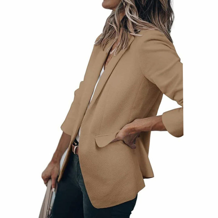 Women's Open Front Long-Sleeve Tailored Work Blazer - Brown
