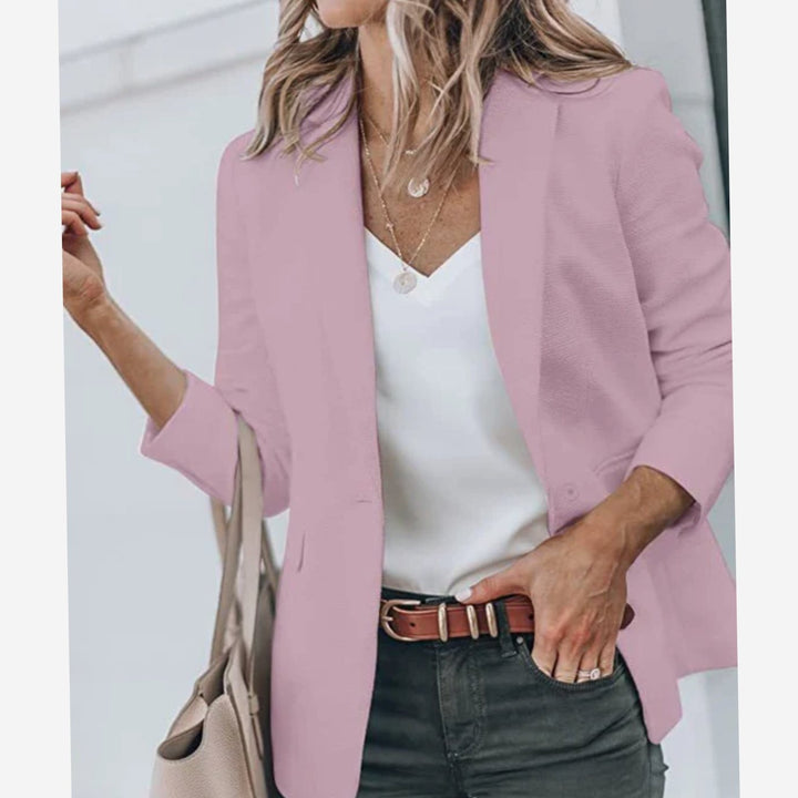Women's Open Front Long-Sleeve Tailored Work Blazer - Pink