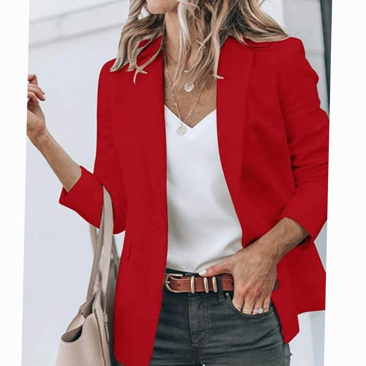 Women's Open Front Long-Sleeve Tailored Work Blazer - Red