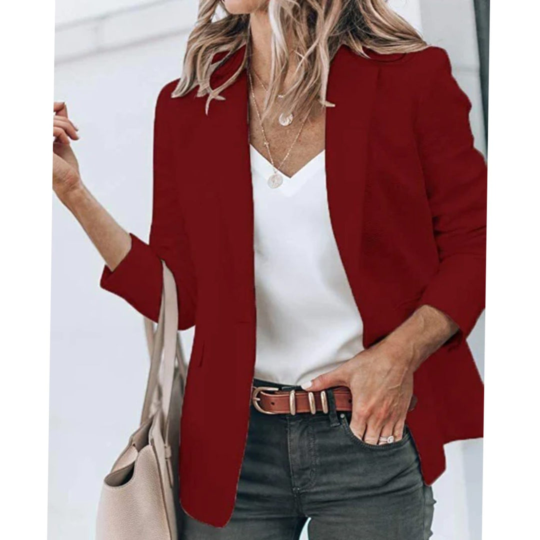 Women's Open Front Long-Sleeve Tailored Work Blazer - Red Wine