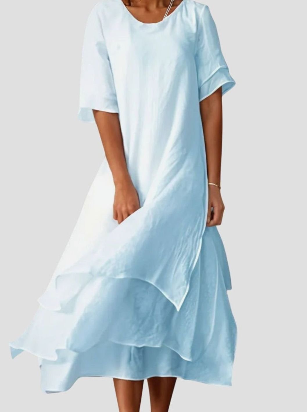 Women's Open-Neckline Layered-Hem Midi Dress Fluid Cut - Blue