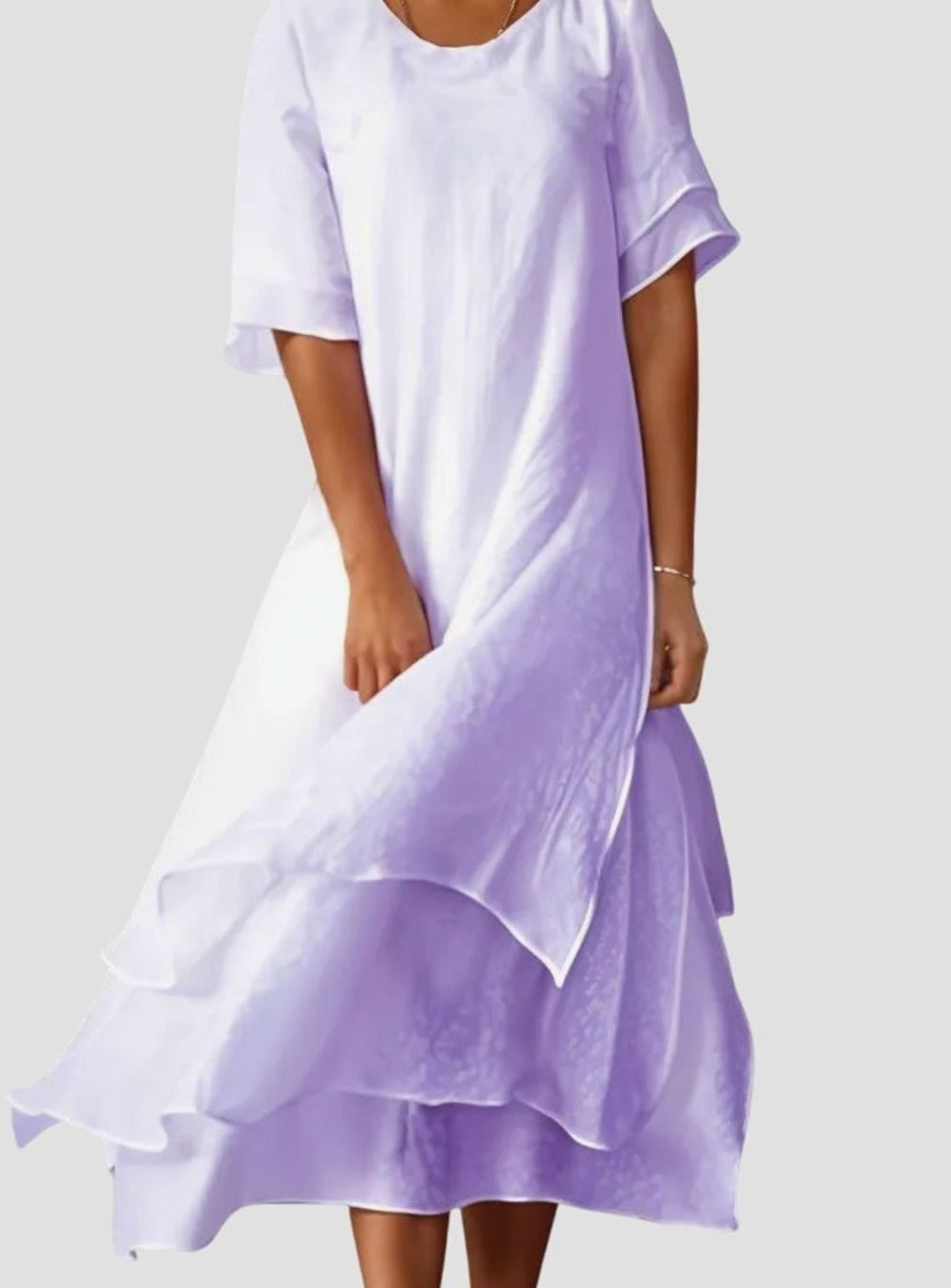 Women's Open-Neckline Layered-Hem Midi Dress Fluid Cut - Purple