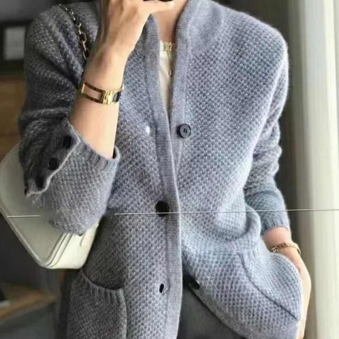 Women's Open-Pocket V-Neck Knit Button Cardigan - Grey