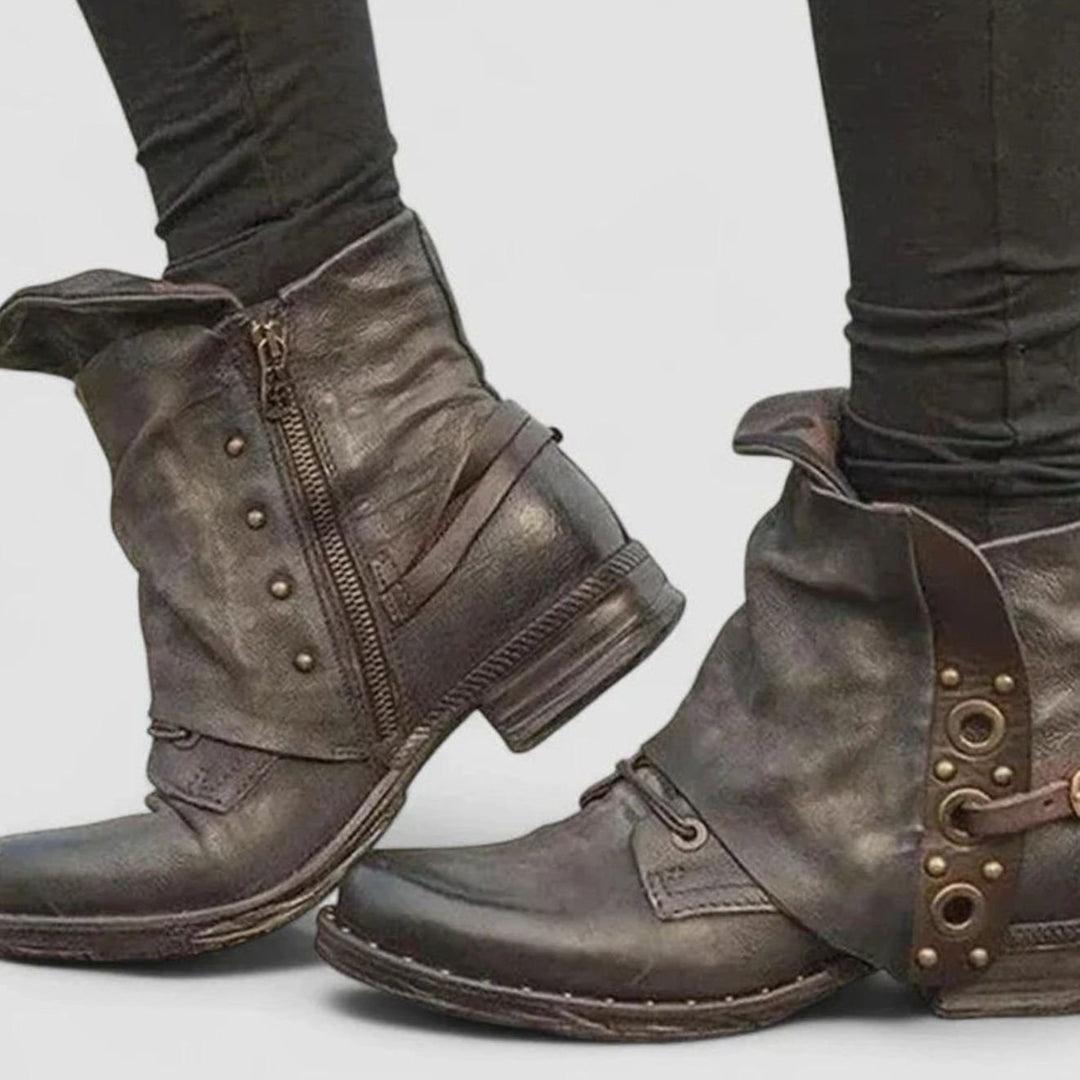 Women's Orthopedic Ankle Boots Buckle-Strap Side-Zip Moto Booties