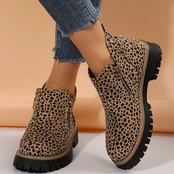 Women's Orthopedic Ankle Boots Leopard Print Side-Zip Lug Sole - Leopard Print