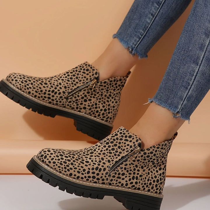 Women's Orthopedic Ankle Boots Leopard Print Side-Zip Lug Sole