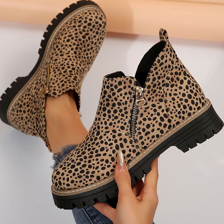 Women's Orthopedic Ankle Boots Leopard Print Side-Zip Lug Sole