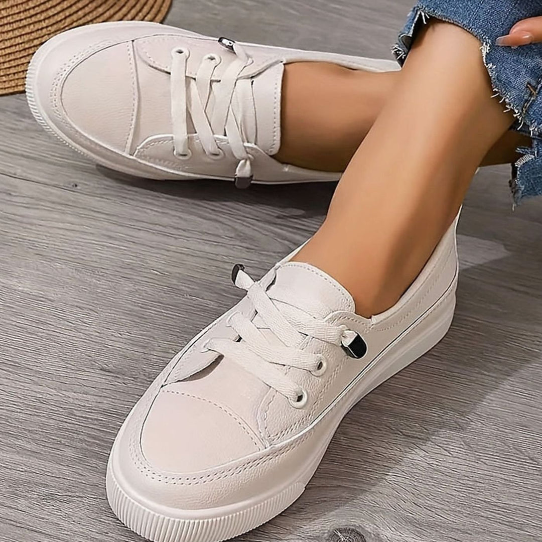 Women's Orthopedic Arch-Support Lace-Up Casual Sneakers - Beige