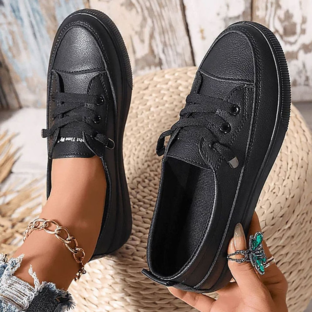 Women's Orthopedic Arch-Support Lace-Up Casual Sneakers - Black
