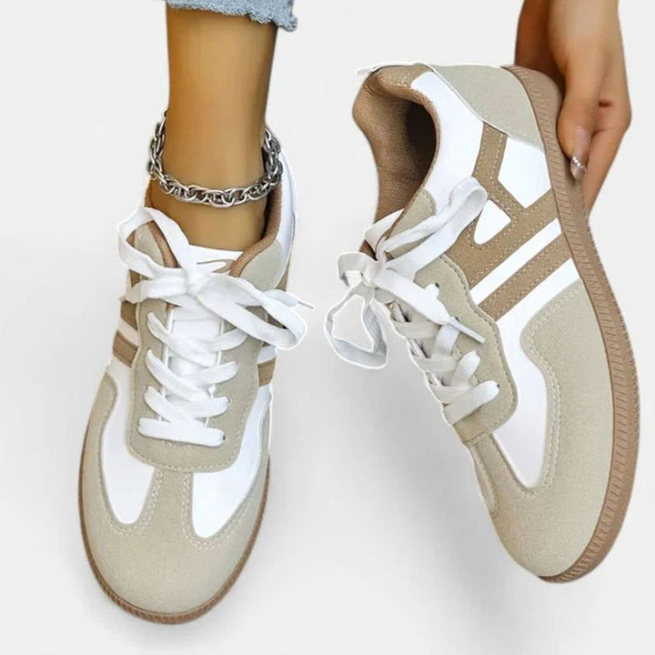 Women's Orthopedic Arch-Support Lace-Up Retro Sneakers - Khaki & White