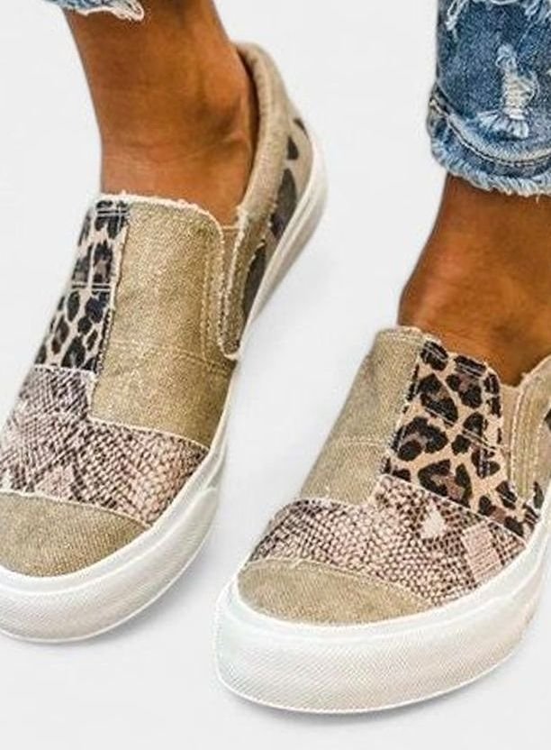 Women's Orthopedic Arch-Support Non-Slip Mixed-Print Slip-On Sneakers - Khaki