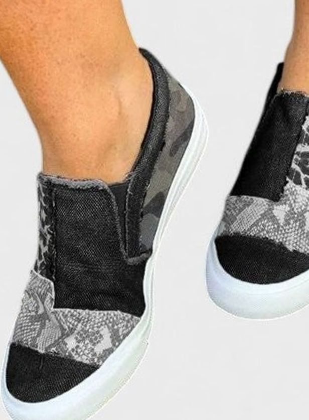 Women's Orthopedic Arch-Support Non-Slip Mixed-Print Slip-On Sneakers - Black