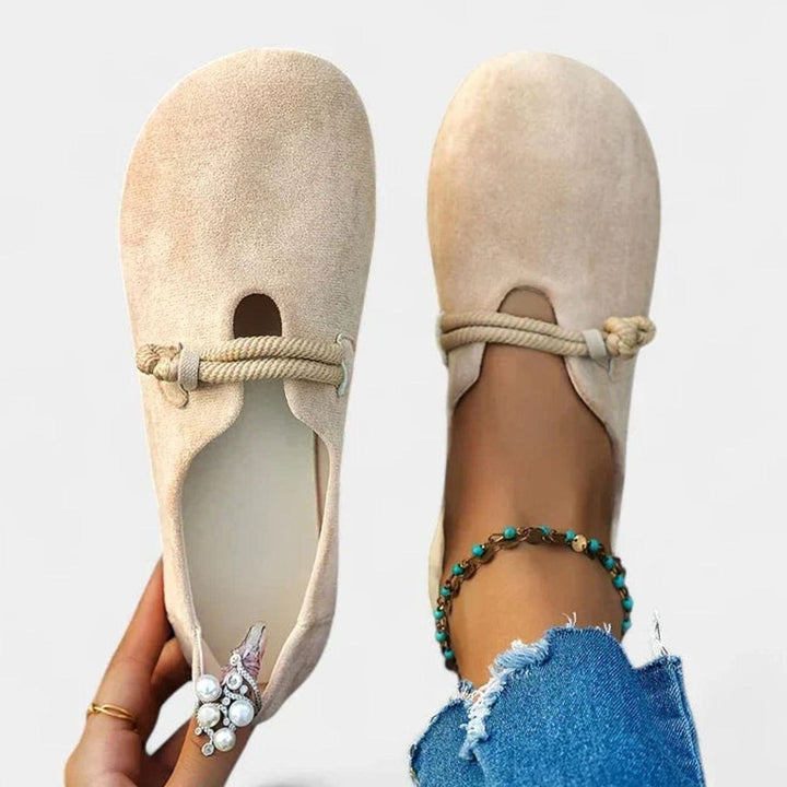 Women's Orthopedic Arch-Support Round-Toe Rope-Strap Loafers - Beige