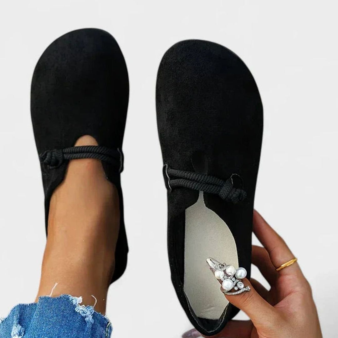 Women's Orthopedic Arch-Support Round-Toe Rope-Strap Loafers - Black