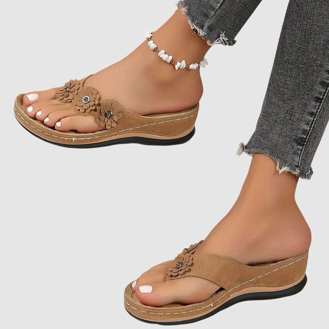 Women's Orthopedic Arch-Support Wedge Flip Flops Floral Toe-Post Sandals