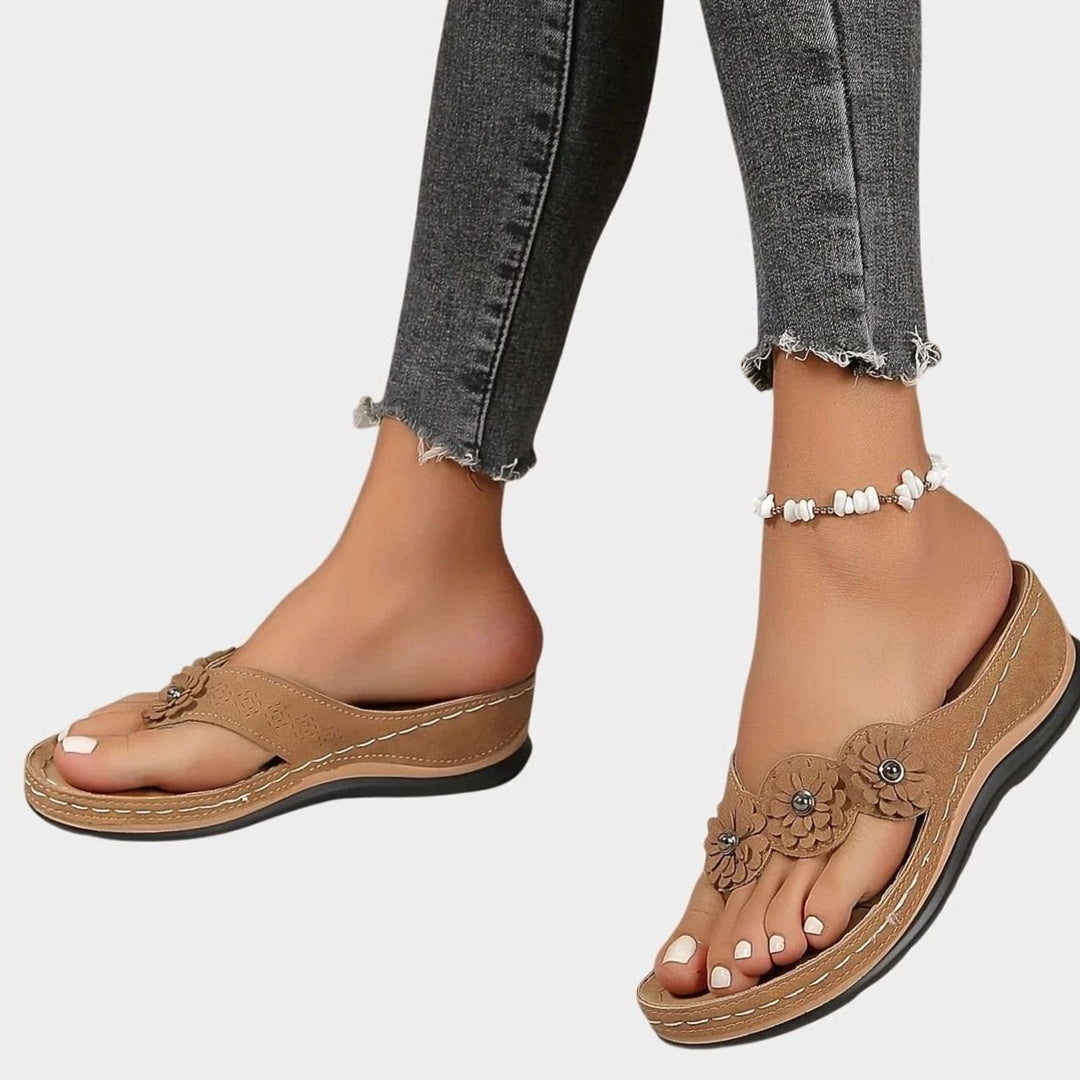 Women's Orthopedic Arch-Support Wedge Flip Flops Floral Toe-Post Sandals