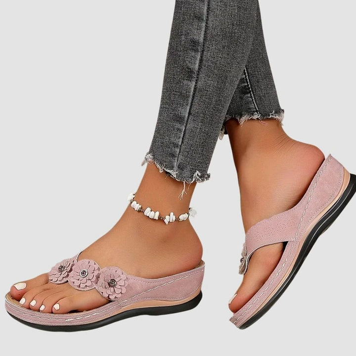 Women's Orthopedic Arch-Support Wedge Flip Flops Floral Toe-Post Sandals