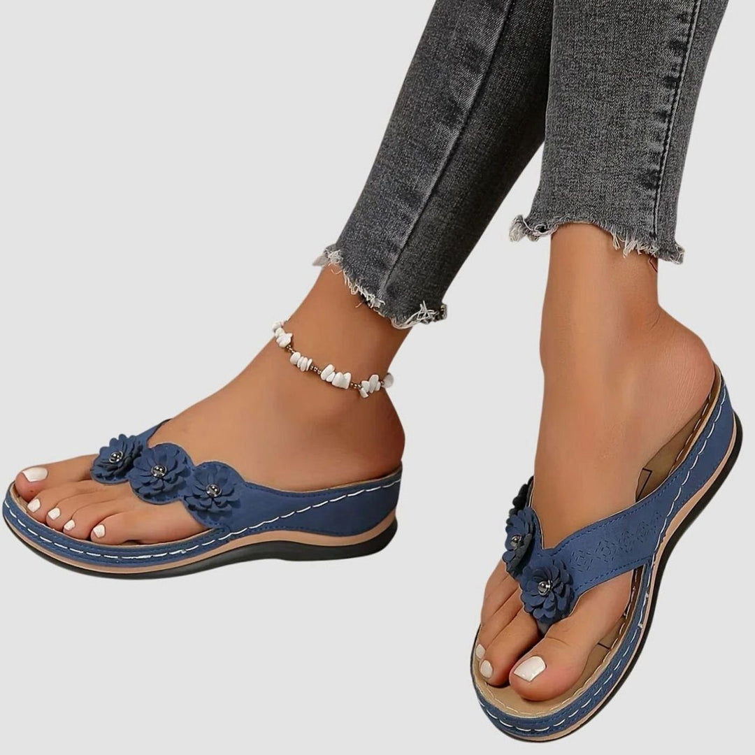 Women's Orthopedic Arch-Support Wedge Flip Flops Floral Toe-Post Sandals