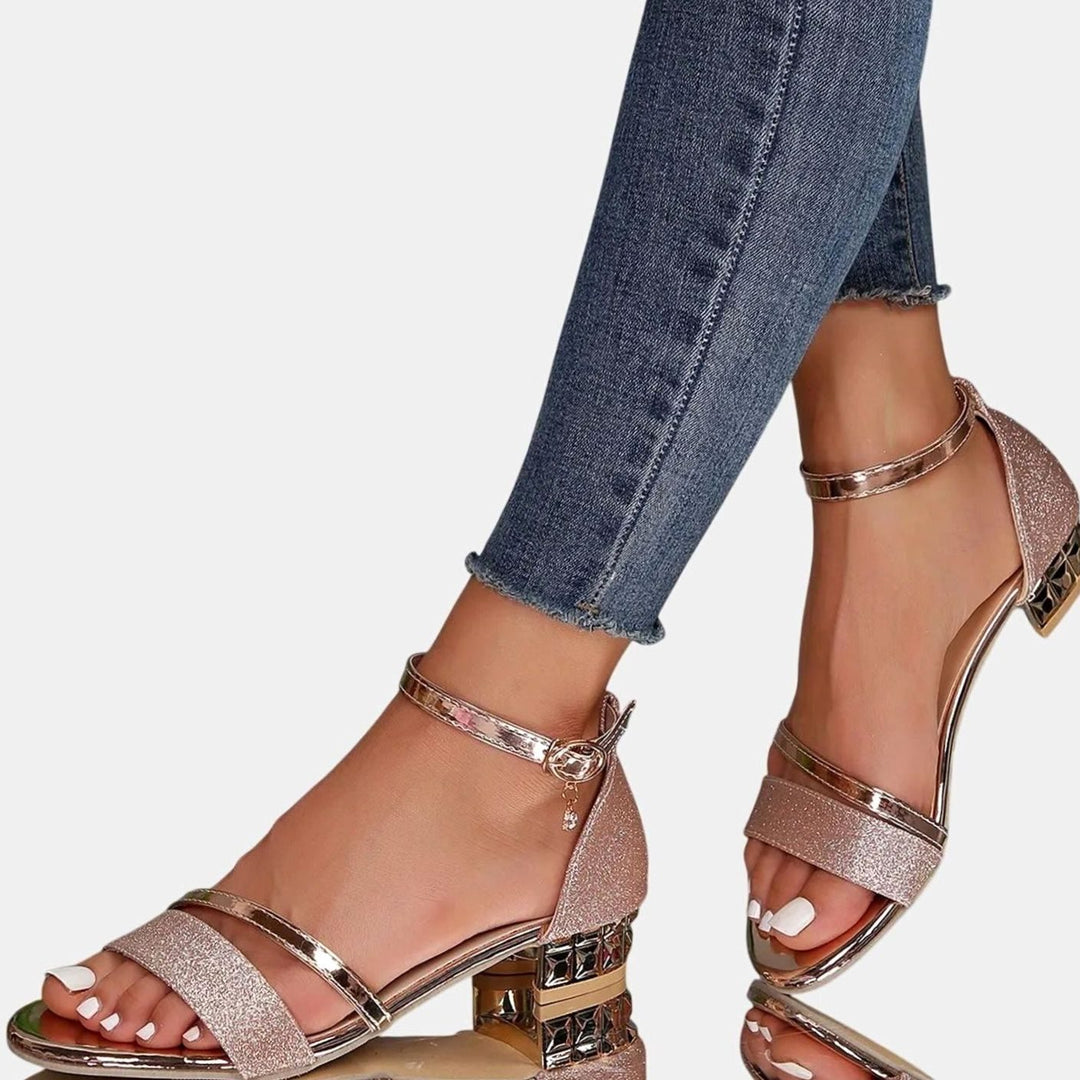Women's Orthopedic Block-Heel Ankle-Strap Heeled Sandals - Rose Gold