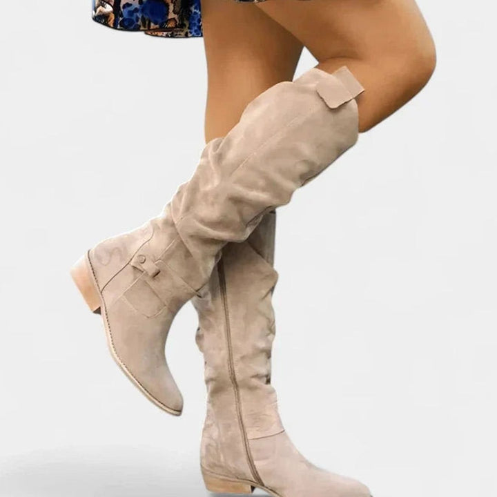 Women's Orthopedic Boots Knee-High Slouch Block-Heel Strap - Beige