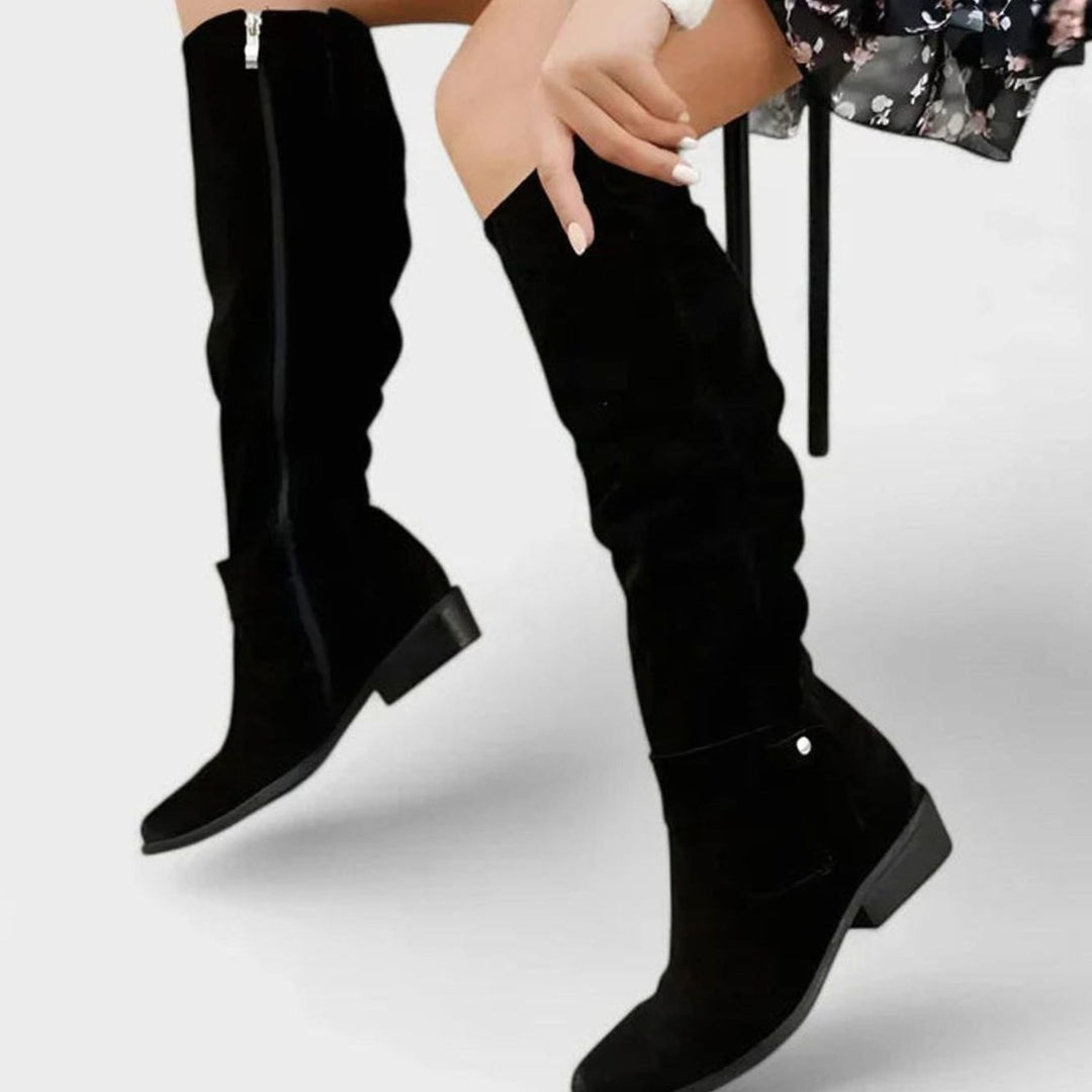 Women's Orthopedic Boots Knee-High Slouch Block-Heel Strap
