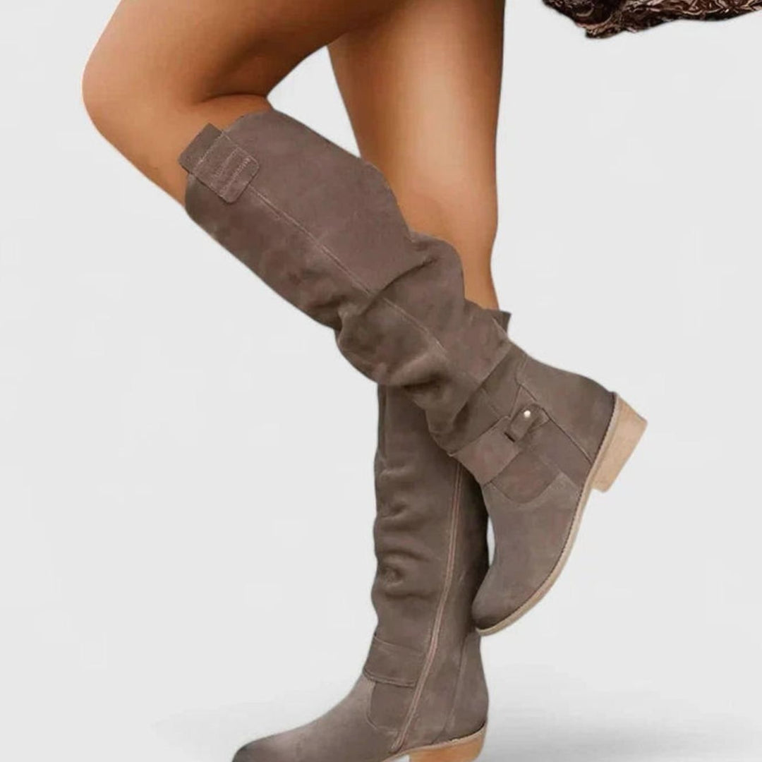Women's Orthopedic Boots Knee-High Slouch Block-Heel Strap - Brown
