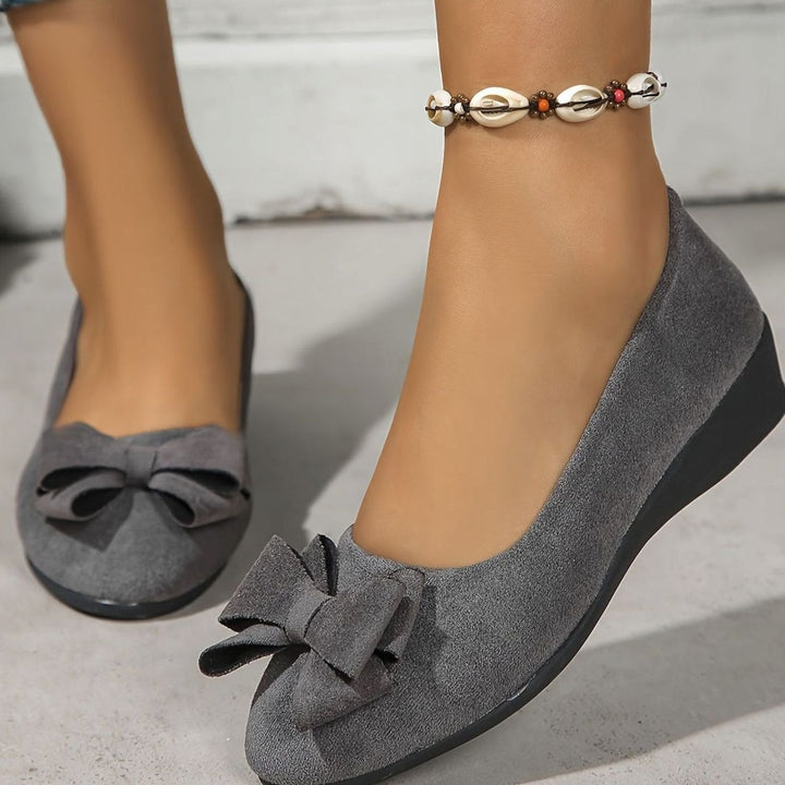 Women's Orthopedic Bow-Detail Suede Flat Shoes - Gray