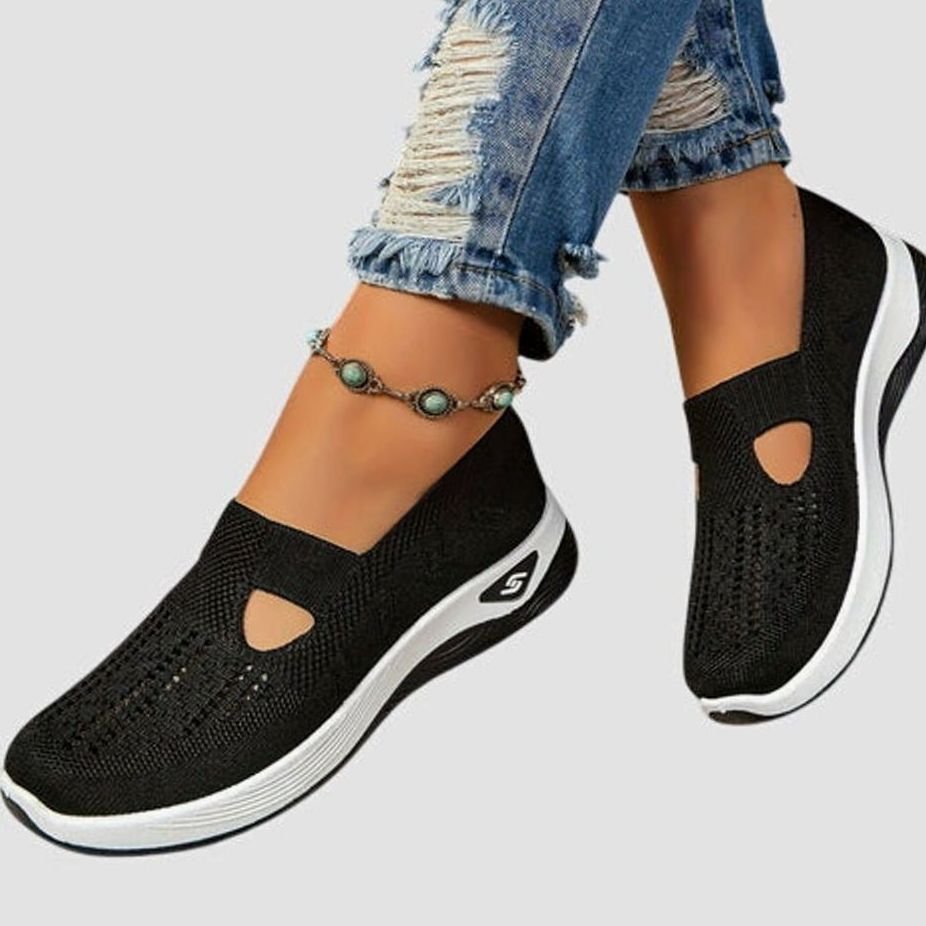 Women's Orthopedic Breathable Knit Slip-On Shoes - Black