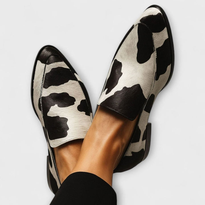 Women's Orthopedic Cow-Print Slip-On Pointed-Toe Loafers