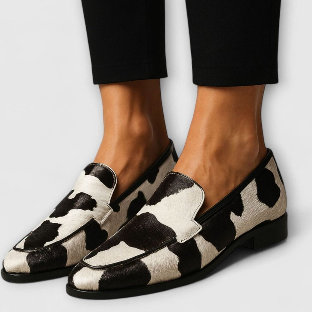 Women's Orthopedic Cow-Print Slip-On Pointed-Toe Loafers