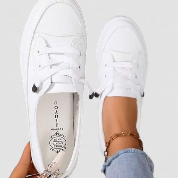 Women's Orthopedic Cushioned Insole Lace-Up Platform Sneakers - White